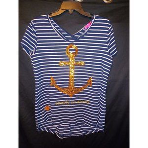 Simply Southern Sequin Anchor striped tee t shirt Size medium